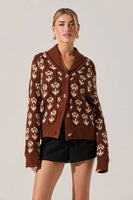 ASTR the Label Marcenia Shawl Collar Cardigan Style ACT19009 in Brown Floral; Fall Cardigan; Floral Fall Cardigan; Shawl Collar Cardigan; 
