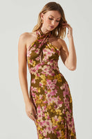 ASTR the Label Marissa Dress Style ACDR101373P in Olive Pink Floral;Floral Midi Dress;Floral Fall Dress;Guest of Dress; 
