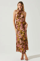ASTR the Label Marissa Dress Style ACDR101373P in Olive Pink Floral;Floral Midi Dress;Floral Fall Dress;Guest of Dress; 