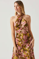 ASTR the Label Marissa Dress Style ACDR101373P in Olive Pink Floral;Floral Midi Dress;Floral Fall Dress;Guest of Dress; 