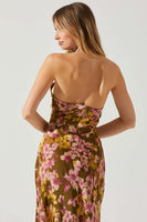 ASTR the Label Marissa Dress Style ACDR101373P in Olive Pink Floral;Floral Midi Dress;Floral Fall Dress;Guest of Dress; 