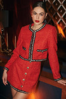 ASTR the Label Milena Jacket Style ACT17957TA in Red and in Black; Boxy Tweed Blazer Jacket;  Office Holiday Party style