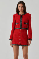 ASTR the Label Milena Jacket Style ACT17957TA in Red and in Black; Boxy Tweed Blazer Jacket;  Office Holiday Party style