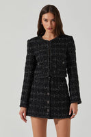 ASTR the Label Milena Jacket Style ACT17957TA in Black; Boxy Tweed Blazer Jacket;  Office Chic Style