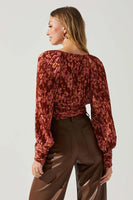 ASTR the Label PERNILLA PLEATED FLORAL PUFF SLEEVE TOP Style ACT17858C in Rust Floral; 
