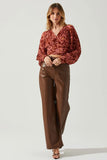 ASTR the Label PERNILLA PLEATED FLORAL PUFF SLEEVE TOP Style ACT17858C in Rust Floral; 