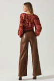 ASTR the Label PERNILLA PLEATED FLORAL PUFF SLEEVE TOP Style ACT17858C in Rust Floral; 
