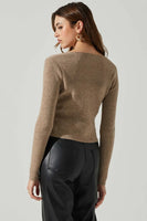 ASTR the Label RYLEE TWIST FRONT CUTOUT SWEATER Style ACT17919 in Taupe;Twist Front Ribbed Sweater;Twist Front Cutout Sweater