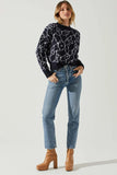 ASTR the Label SAIRA ABSTRACT FLORAL SWEATER Style ACT17330L in Navy Cream; 