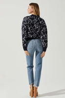 ASTR the Label SAIRA ABSTRACT FLORAL SWEATER Style ACT17330L in Navy Cream; 