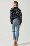 ASTR the Label SAIRA ABSTRACT FLORAL SWEATER Style ACT17330L in Navy Cream; 