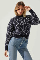 ASTR the Label SAIRA ABSTRACT FLORAL SWEATER Style ACT17330L in Navy Cream; 