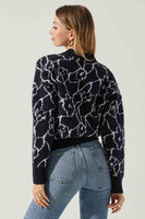 ASTR the Label SAIRA ABSTRACT FLORAL SWEATER Style ACT17330L in Navy Cream; 