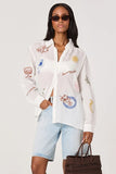 ASTR the Label Trace Embroidered Picnic Shirt Style ACT19413 in White Picnic; White Picnic Theme Embroidered Button Down Shirt