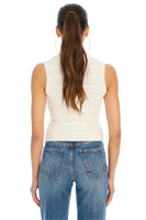 Allison Ny Clothing Bodhi Tank Style 225S40110 in White; White Collared Knit Tank Top; White Pearl Button Pointelle Knit Tank Top