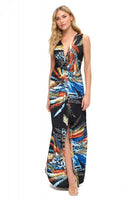 Ariella Co Clothing Twist Front Tank Maxi Dress Style D643-V1024 in Black Feather Print; Twist Front Maxi Dress; Summer Event Dress