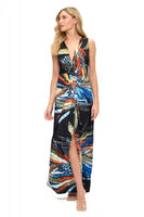 Ariella Co Clothing Twist Front Tank Maxi Dress Style D643-V1024 in Black Feather Print; Twist Front Maxi Dress; Summer Event Dress