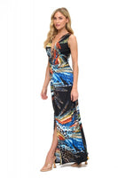 Ariella Co Clothing Twist Front Tank Maxi Dress Style D643-V1024 in Black Feather Print; Twist Front Maxi Dress; Summer Event Dress