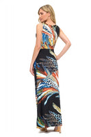 Ariella Co Clothing Twist Front Tank Maxi Dress Style D643-V1024 in Black Feather Print; Twist Front Maxi Dress; Summer Event Dress
