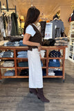 Astrid Clothing Emerson Pants Style 13-G01987J in Cream; Cream Corduroy Culotte Pant. Wide Leg Cropped Corduroy Pants styled and modeled at and by Bfree Boutique Warwick NY
