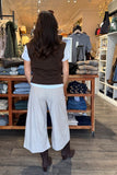 Astrid Clothing Emerson Pants Style 13-G01987J in Cream; Cream Corduroy Culotte Pant. Wide Leg Cropped Corduroy Pants styled and modeled at and by Bfree Boutique Warwick NY