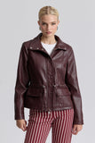 Avec Les Filles Clothing Faux-Ever Leather™ Basketweave Cropped Anorak Style 86679 in Burgundy;  Burgundy Faux Leather, funnel Neck Anorak Jacket