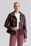 Avec Les Filles Clothing Faux-Ever Leather™ Basketweave Cropped Anorak Style 86679 in Burgundy;  Burgundy Faux Leather, funnel Neck Anorak Jacket