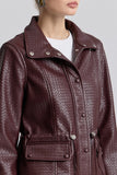 Avec Les Filles Clothing Faux-Ever Leather™ Basketweave Cropped Anorak Style 86679 in Burgundy;  Burgundy Faux Leather, funnel Neck Anorak Jacket