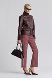 Avec Les Filles Clothing Faux-Ever Leather™ Basketweave Cropped Anorak Style 86679 in Burgundy;  Burgundy Faux Leather, funnel Neck Anorak Jacket