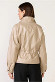 Avec Les Filles Faux-Ever Leather Cropped Anorak Style 85759 in Clay; Women's Faux Leather Stand Collar Cinch Waist Spring Jacket
