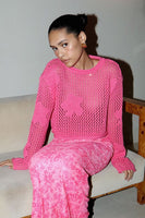 Bailey Rose FLOWER CROP NET KNIT SWEATER Style BRW2503 in Pink and In Green;Open Weave Pink Flower Sweater;Open Net Weave Sweater; 