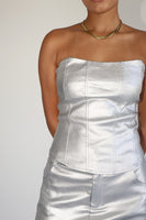 Bailey Rose Metallic Moment Corset Top Style BRT2355 in Silver; 