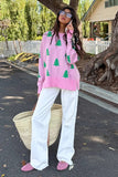 BeachRiot Apparel Callie Sweater Pink Christmas Style BR56472RX PICH in Pink Christmas; Christmas Trees Sweater