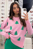 BeachRiot Apparel Callie Sweater Pink Christmas Style BR56472RX PICH in Pink Christmas; Christmas Trees Sweater