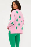 BeachRiot Apparel Callie Sweater Pink Christmas Style BR56472RX PICH in Pink Christmas; Christmas Trees Sweater
