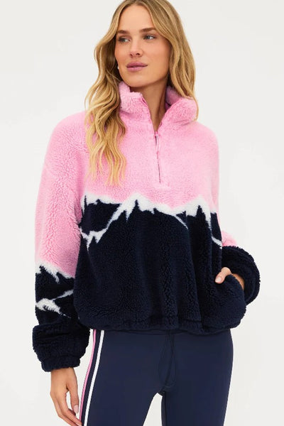 BeachRiot Apparel Leona Sherpa Style BR56879RX SNPE in Snowy Peaks; Mountain Peaks Themed Sherpa Half-Zip Pull-over