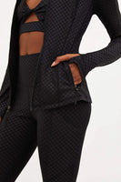 Beach Riot Reina Running Jacket Style BR35679 Blk in Black embossed Check;Black Track Jacket;Beach Riot Black Activewear Jacket; 