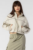 Beige Botany Clothing Cropped Windbreaker Jacket Style A2577J in Mist and Charcoal; cropped windbreaker;Women's active style windbreaker