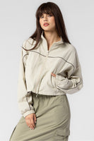 Beige Botany Clothing Cropped Windbreaker Jacket Style A2577J in Mist and Charcoal; cropped windbreaker;Women's active style windbreaker