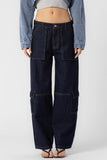 Beige Botany Clothing Low RIse Straight Leg Cargo Style A2341P in Dark Denim;Dark Denim Cargo Pant;Low Rise Denim Cargo PAnt; 