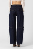 Beige Botany Clothing Low RIse Straight Leg Cargo Style A2341P in Dark Denim;Dark Denim Cargo Pant;Low Rise Denim Cargo PAnt; 