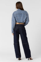 Beige Botany Clothing Low RIse Straight Leg Cargo Style A2341P in Dark Denim;Dark Denim Cargo Pant;Low Rise Denim Cargo PAnt; 