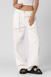 Beige Botany Clothing Low Rise Cargo Pants Style A2158P-1 in Off White;Women's Low Rise Cargo Pant; 