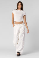 Beige Botany Clothing Low Rise Cargo Pants Style A2158P-1 in Off White;Women's Low Rise Cargo Pant; 