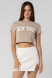 Beige Botany Clothing New York Crop Style A2206T in Taupe with White;New York Cropped Tee;Cropped New York Tee; 