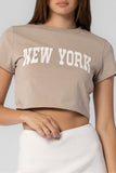 Beige Botany Clothing New York Crop Style A2206T in Taupe with White;New York Cropped Tee;Cropped New York Tee; 