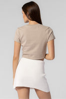 Beige Botany Clothing New York Crop Style A2206T in Taupe with White;New York Cropped Tee;Cropped New York Tee; 