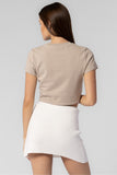 Beige Botany Clothing New York Crop Style A2206T in Taupe with White;New York Cropped Tee;Cropped New York Tee; 