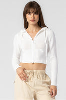 Beige Botany Cropped Knit Hoodie Style A2545J in Off White;women's cropped knit hoodie; 