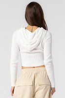 Beige Botany Cropped Knit Hoodie Style A2545J in Off White;women's cropped knit hoodie; 